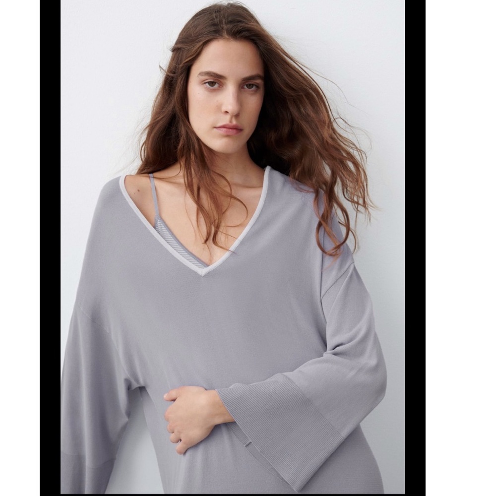 Zara smoky blue grey flowy viscose tunic dress - Picture 2 of 10